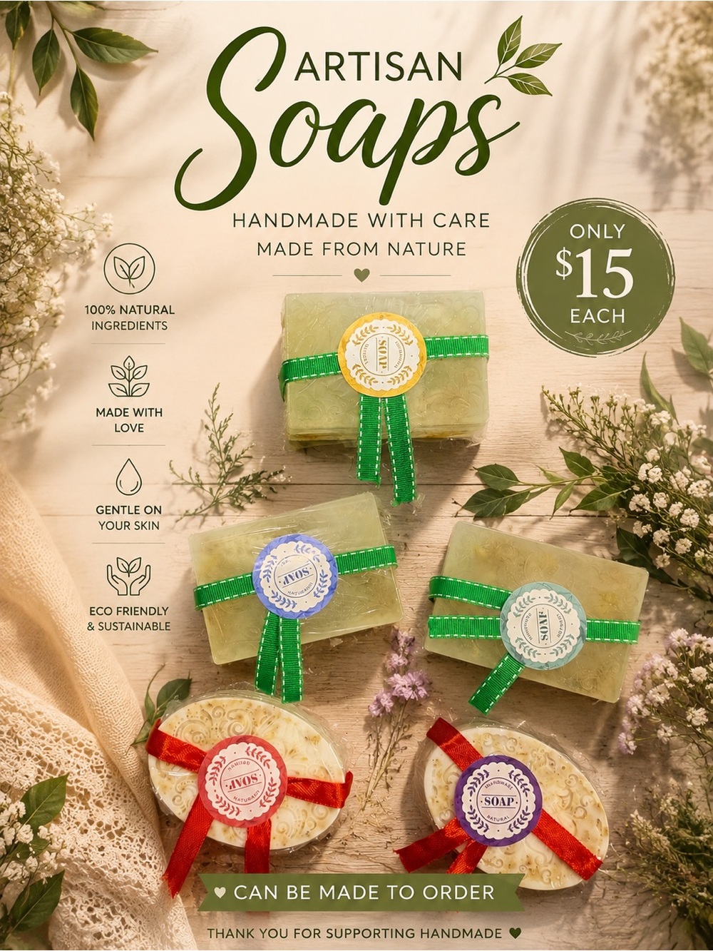 Artisan Soaps Handmade Green Soap Bar by